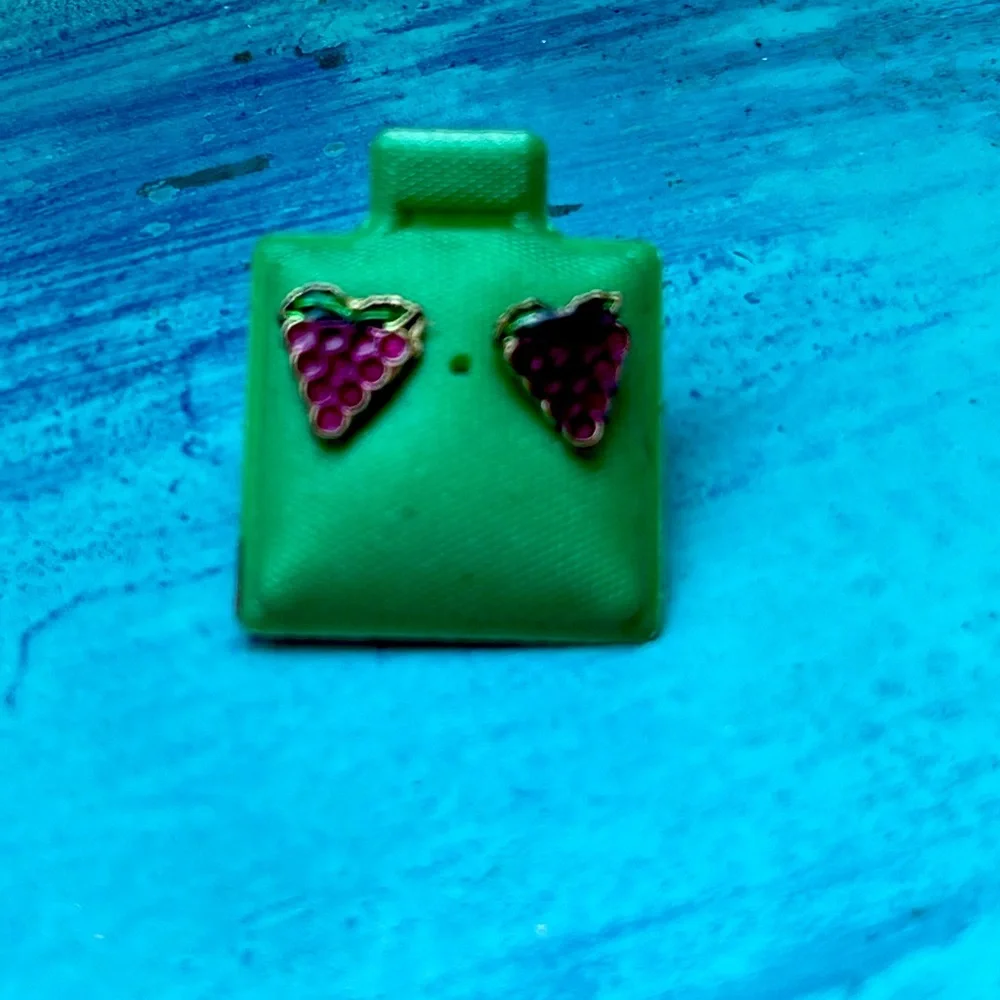 Set of vintage grapes earrings dainty wine enamel